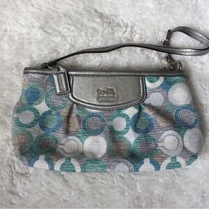 Coach Silver and Blue Patterned Clutch